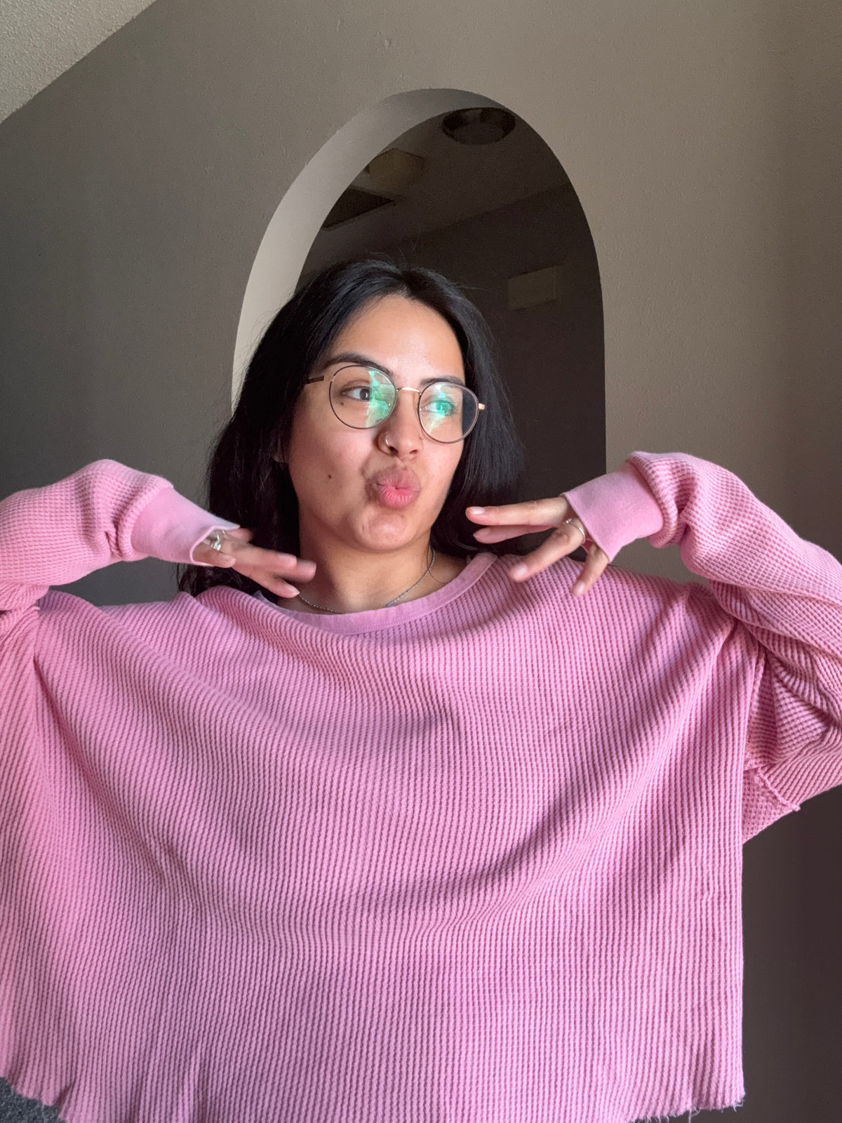 Heather Waffle Knit Top